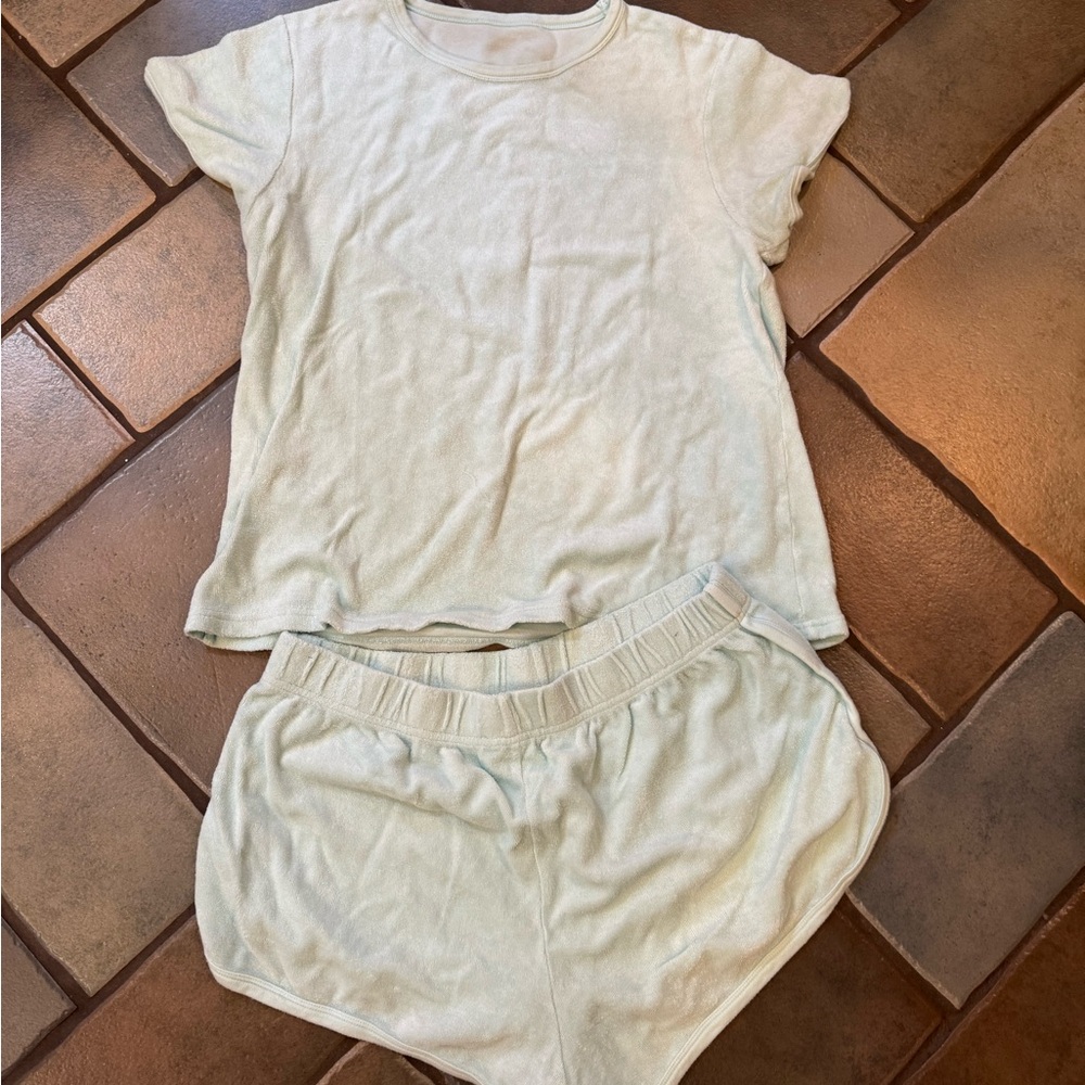 Lake pajamas Women's terry cloth Soft Lounge Set in mint